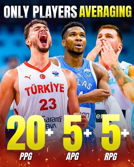 Doncic antetokounmpo shenjing là ba người chơi duy nhất trung bình ít nhất 20+5+5 trận trong giải vô địch châu Âu này cho đến nay